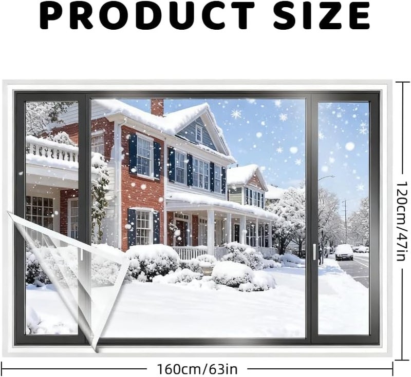 Laoha Reusable Window Insulator Kit, 47x63 Inch 180μm Clear Plastic Film, Easy to Open for Ventilation, Adjustable Winterizing Seal for Windows - Image 2